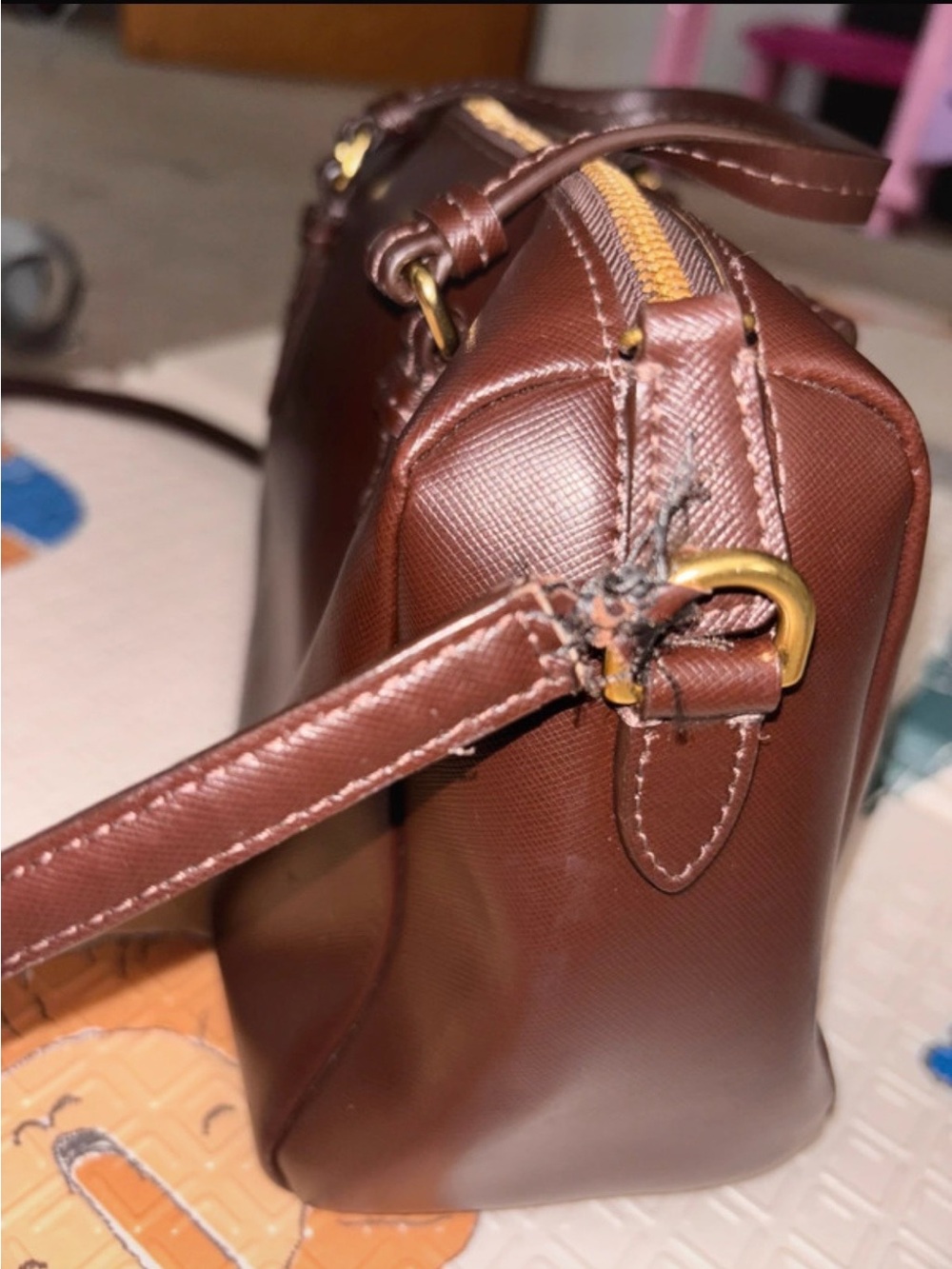 Coach Brown Saffiano Satchel with Gold Hardware - Picture 9 of 16